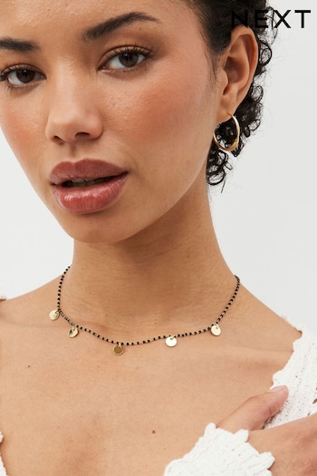 Gold Tone Beaded Disc Choker Necklace (N07735) | £10.50
