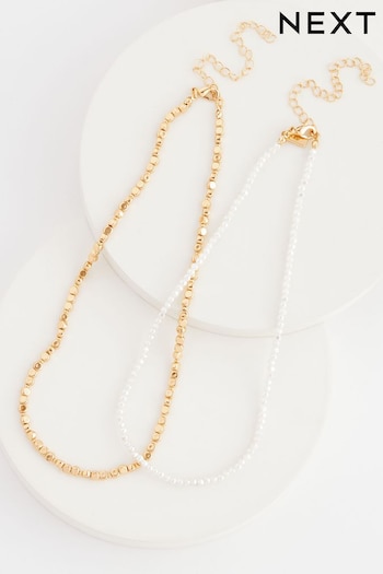 Gold Tone Pearl Necklace 2 Pack (N07739) | £15