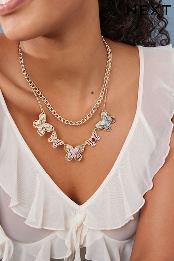 Gold Tone Butterfly Statement Necklace (N07740) | £16