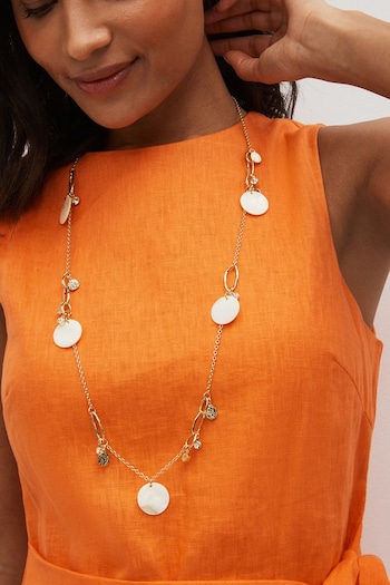 Gold Tone Shell Drop Long Rope Necklace (N07744) | £16