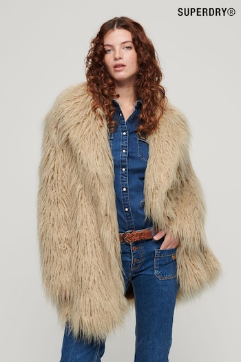 Superdry Brown Mid Length Faux Fur Coat (N07823) | £125