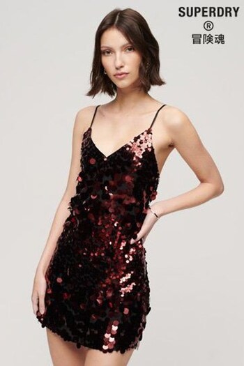 Superdry Red Disco Sequin Mini Dress (N07825) | £75
