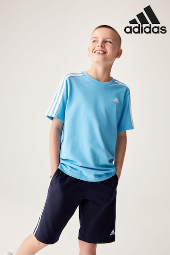 adidas Blue T-Shirts Sportswear Essentials 3-Stripes Cotton T-Shirt (N07839) | £13