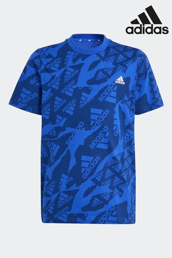 adidas Blue Sportswear Essentials Allover Print T-Shirt (N07840) | £18