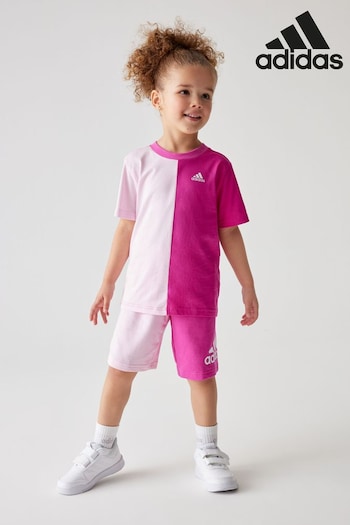 adidas Pink batikf Sportswear T-Shirt and Shorts Set (N07854) | £30