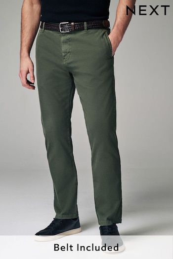 Green Slim Fit Textured Belted Trousers Knee (N07878) | £35