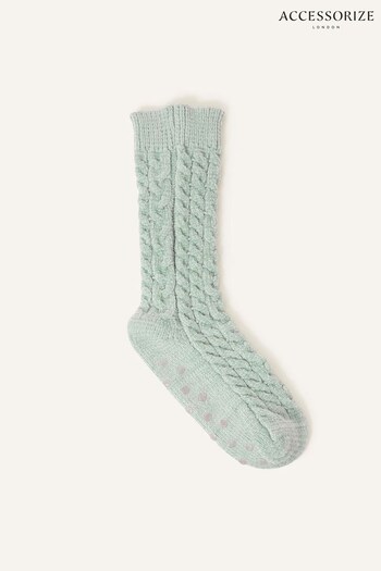 Accessorize Blue Cable Knit Chenille Slipper Socks (N07880) | £12