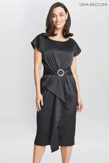 Gina Bacconi Pelia Crepe Black Dress With Satin Lining (N09004) | £180