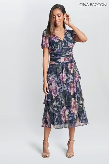 Gina Benotti Bacconi Natural Katy Midi Printed Dress With Tiered Skirt (N09014) | £250