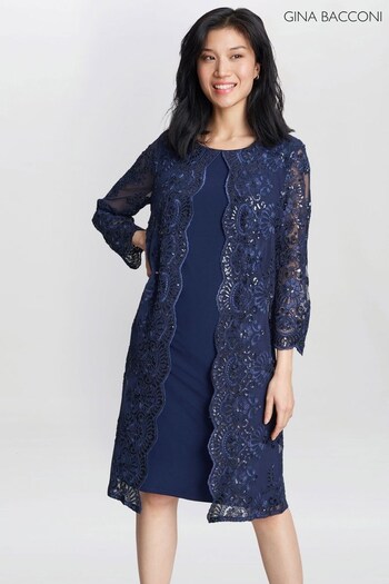 Gina Bacconi Blue Yasmina Mock Jacket Dress (N09016) | £350