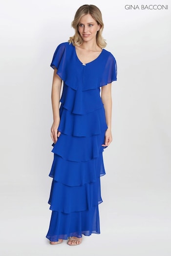 Gina Bacconi Blue Catherine Tiered Maxi Dress (N09017) | £240