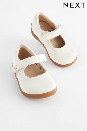 White Standard Fit (F) First Walker Mary Jane ebony Shoes (N09025) | £22