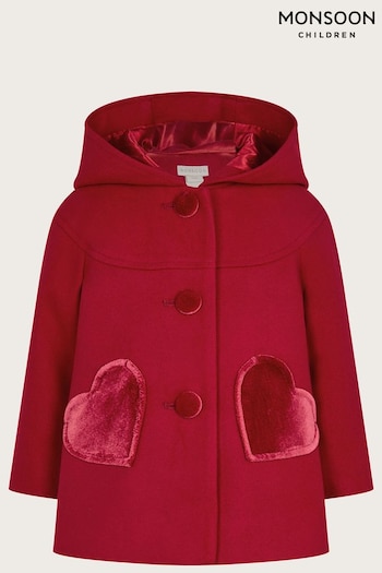 Monsoon Baby Red Heart Velvet Pocket Coat (N09034) | £52 - £56