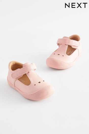 Pink Standard Fit (F) Crawler T-Bar ebony Shoes (N09152) | £21