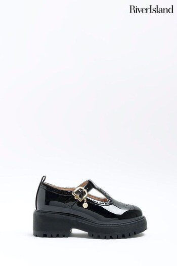 River Island Black Wide Fit Girls Brogue T-Bar Mary Jane Shoes (N09212) | £25
