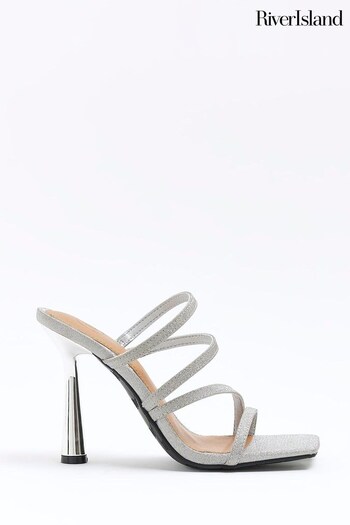 River Island Silver Strappy Heeled Mule Sandals (N09216) | £30