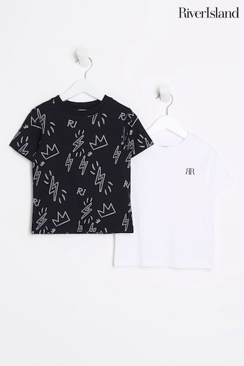 River Island Black Boys Print T-Shirts 2 Pack (N09230) | £10