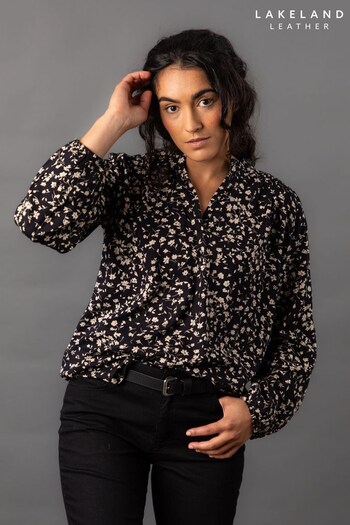 Lakeland Clothing Lisa Floral V-Neck Black Blouse (N09274) | £35