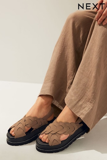 Mink Brown Forever Comfort® Leather Cross-Over Flatform Sandals (N09324) | £54