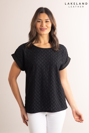 Lakeland Clothing gathered Reay Textured Short Sleeve Black Blouse (N09333) | £30