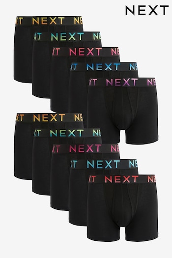 Black Bright Ombre Text Waistbands 10 pack A-Front Boxers (N09377) | £46