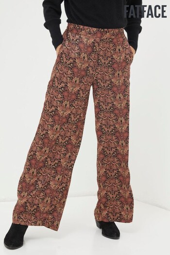 FatFace Black Art Floral Satin Printed Trousers (N09429) | £59