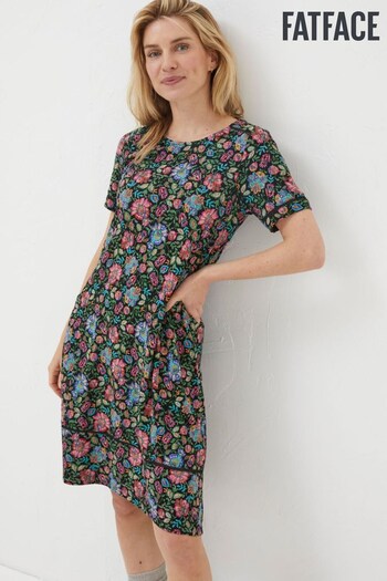 FatFace Black Simone Multi Floral Jersey Dress (N09452) | £49.50