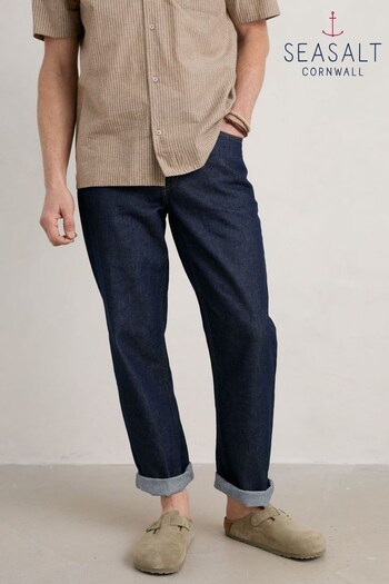 Seasalt Blue Short Steersman Organic Cotton Straight Leg Mens Jeans (N09540) | £70