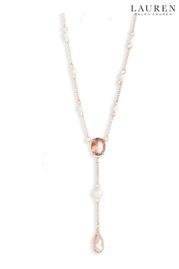 Lauren Ralph Lauren Adelaide Gold Tone, Pink & Pearl Necklace (N09688) | £75