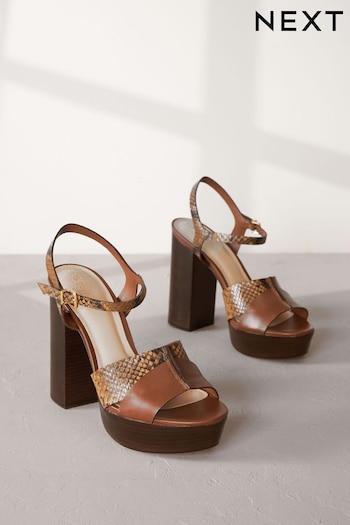 Tan Brown Signature Leather Platform Heels (N09700) | £85