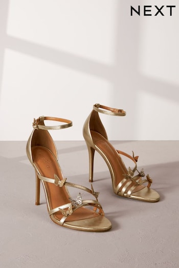 Gold Signature Leather Butterfly High Heel trim Sandals (N09720) | £72