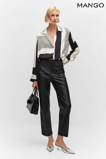 Mango Leather-Effect Straight Black Trousers (N09796) | £46