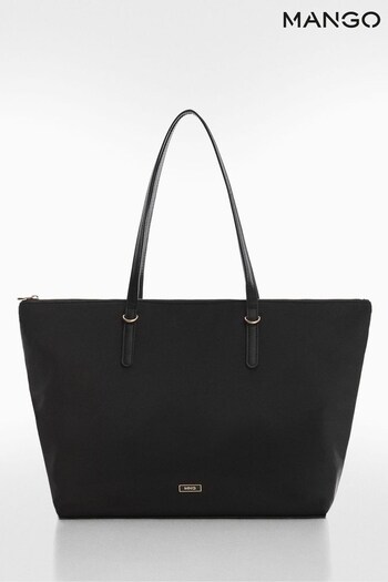Mango Technical Fabric Shopper Black Bag (N09797) | £30