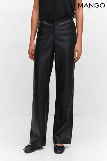 Mango Leather Effect High Waist Black Trousers (N09818) | £50