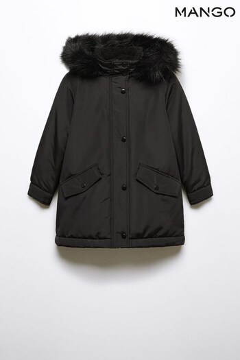 Mango Rita Faux Fur Hooded Black Coat (N09835) | £50
