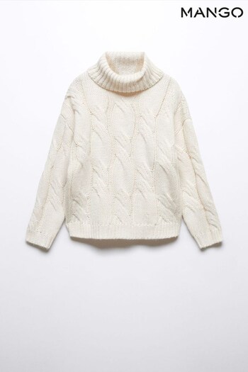 Mango Cream Turtle Neck Cable Knit Jumper (N09844) | £28