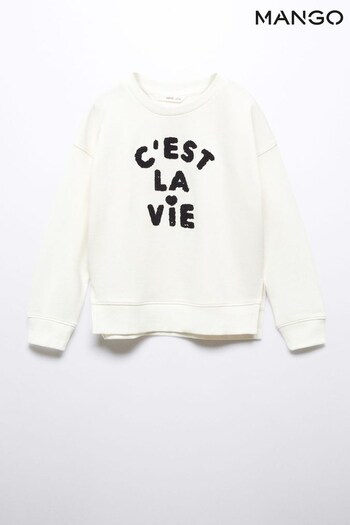 Mango Textured Print Cest La Vie White Sweatshirt (N09891) | £23