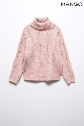 Mango Sachers Roll Neck Cable Long Sleeved Knit Pink Jumper (N09900) | £28