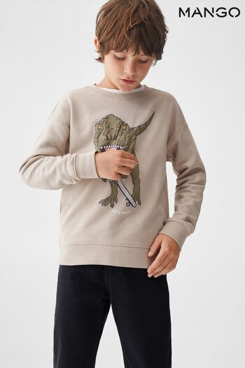 Mango Printed Dino Lets Roll Cotton Brown Sweater (N09917) | £16
