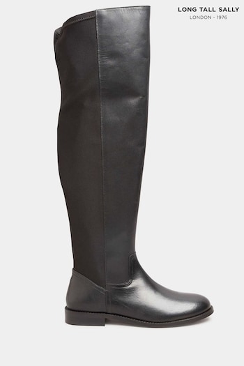 Long Tall Sally Black Stretch Over The Knee Leather Boots (N09963) | £115