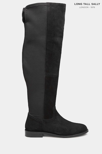 Long Tall Sally Black Stretch Over The Knee Suede Boots (N09964) | £115