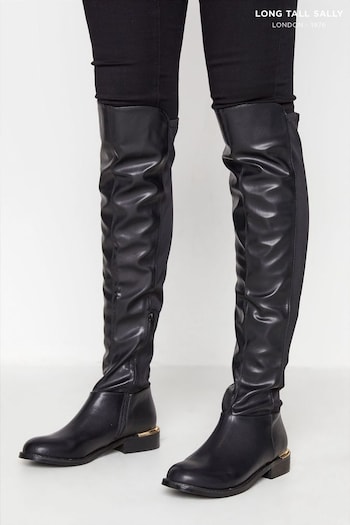 Long Tall Sally Black PU Stretch Boots minimalistas (N09965) | £70