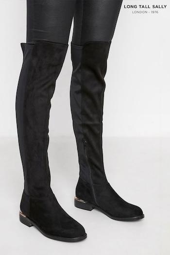 Long Tall Sally Black Stretch Sandals Boots (N09966) | £70