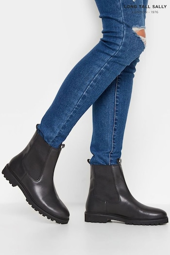 Long Tall Sally Black Leather Cleated Chelsea Boots (N09984) | £80