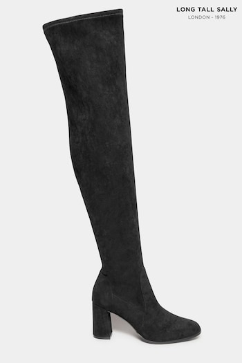 Long Tall Sally Black Heeled Over The Knee Micro Boots (N09985) | £75