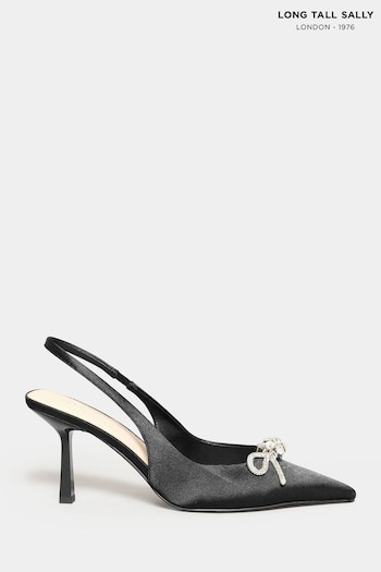 Long Tall Sally Black Sliver Slingback Kitten Heel Court Shoes (N09989) | £55