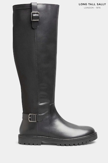 Long Tall Sally Black Leather Cleated Calf Boots (N09999) | £125