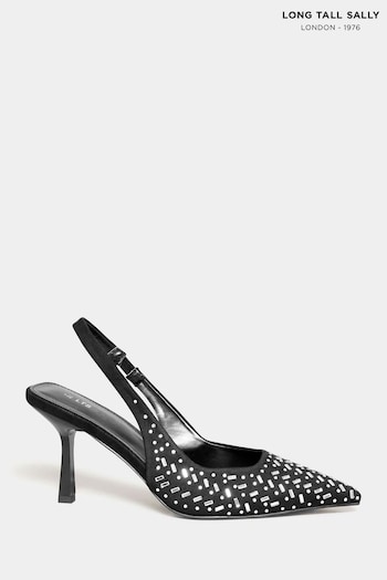 Long Tall Sally Black Slingback Kitten Heel Court Shoes LOW (N10025) | £55