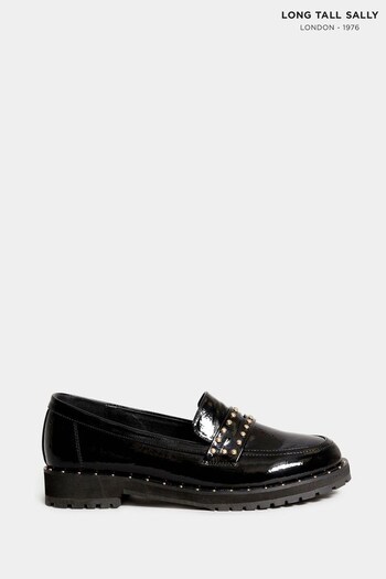 Long Tall Sally Black Studded Patent Loafers (N10029) | £50