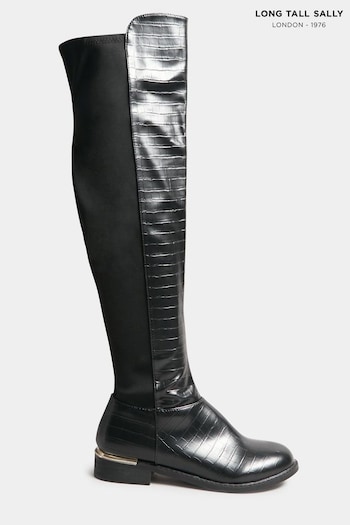 Long Tall Sally Black 50/50 Stretch Over The Knee Croc Effect Boots (N10043) | £70